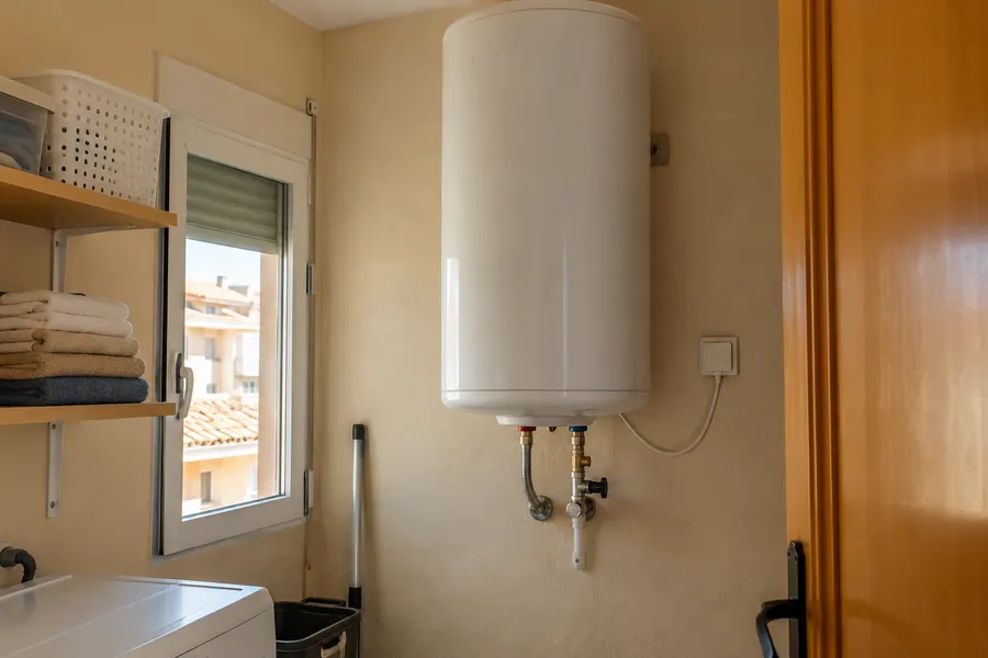 Acumulación de agua caliente Termo eléctrico cilíndrico vertical con dos conexiones de agua inferiores
